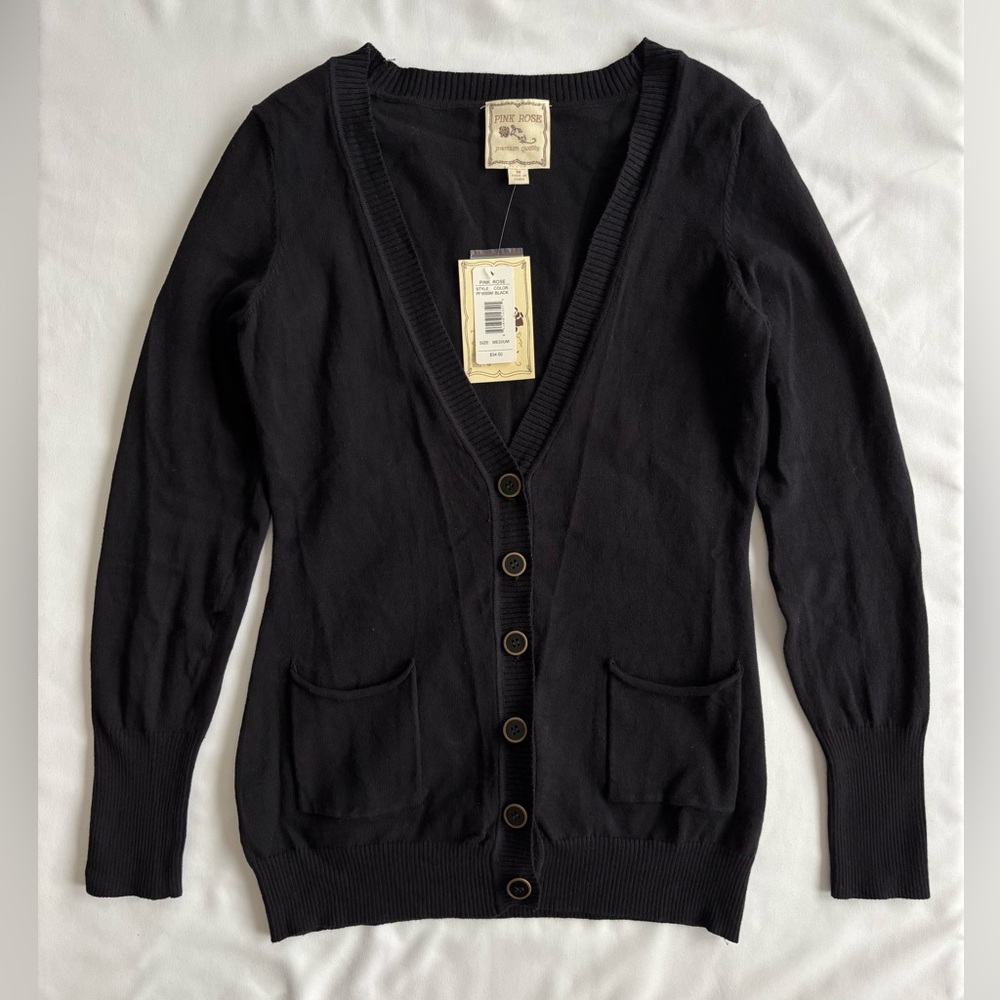 NWT Pink Rose black button-up cardigan sweater (size M)